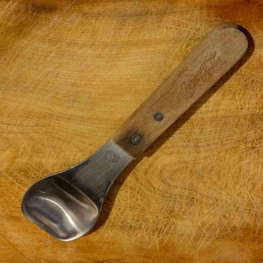 Vintage Coca Cola Stainless Steel Ice Cream Scoop with Wood Handle